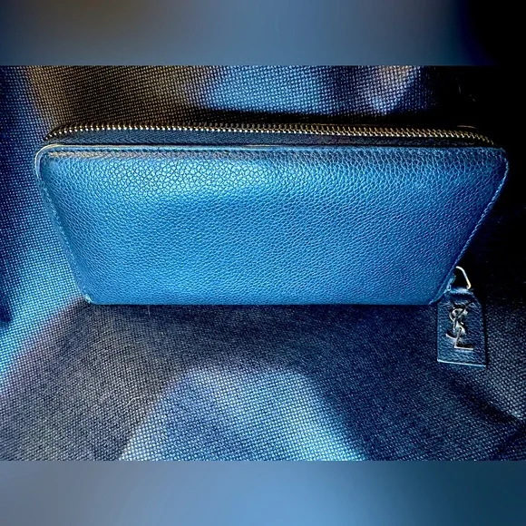 YSL Zip Around Wallet Saint Laurent Black Leather Silver Logo Discontinued RARE - Picture 4 of 16